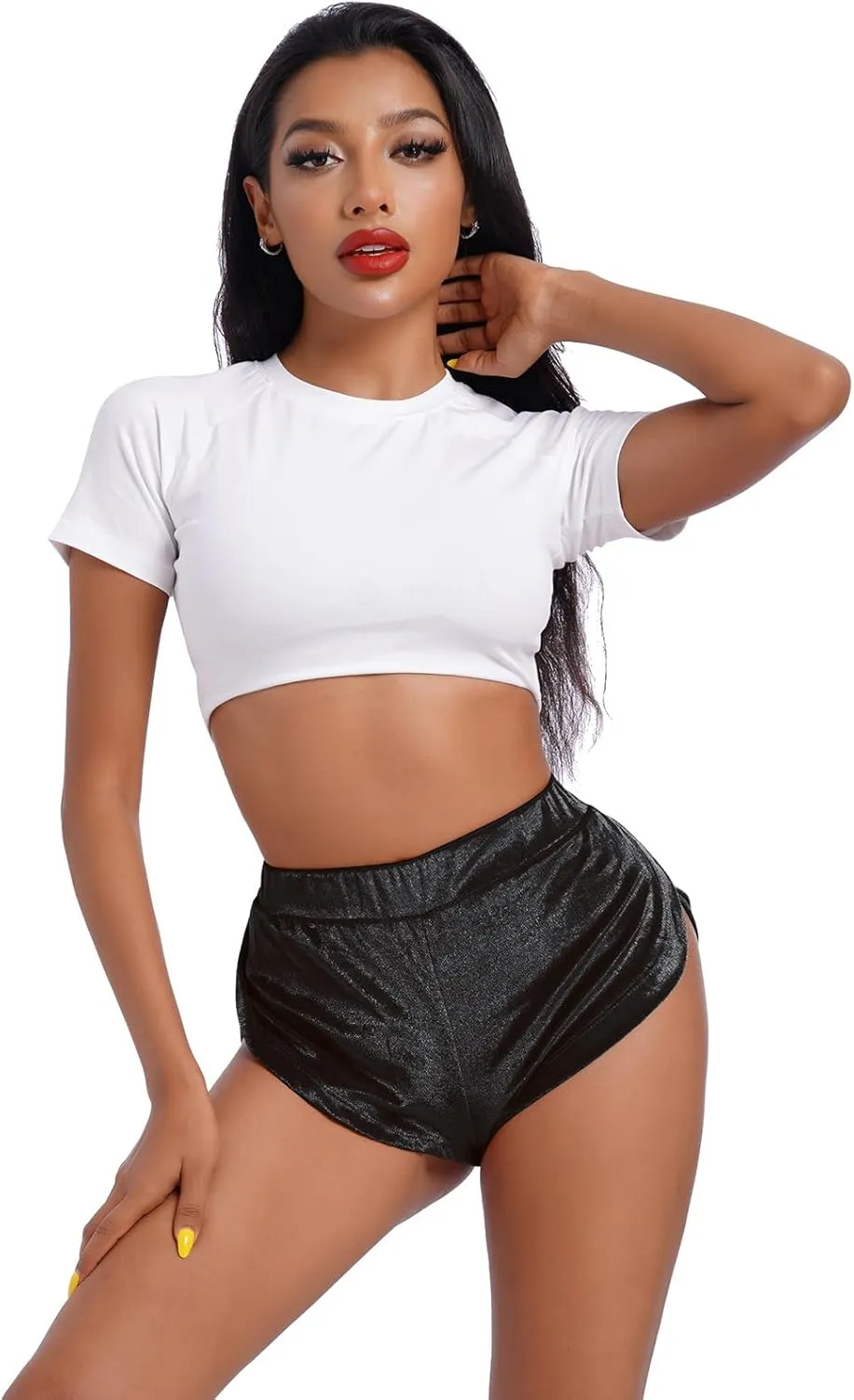 Women's Velvet Booty Yoga Shorts Sexy High Waist Pole Dance Hot Pants Gym Workout Active Slim Fit Rave Shorts Bottoms
