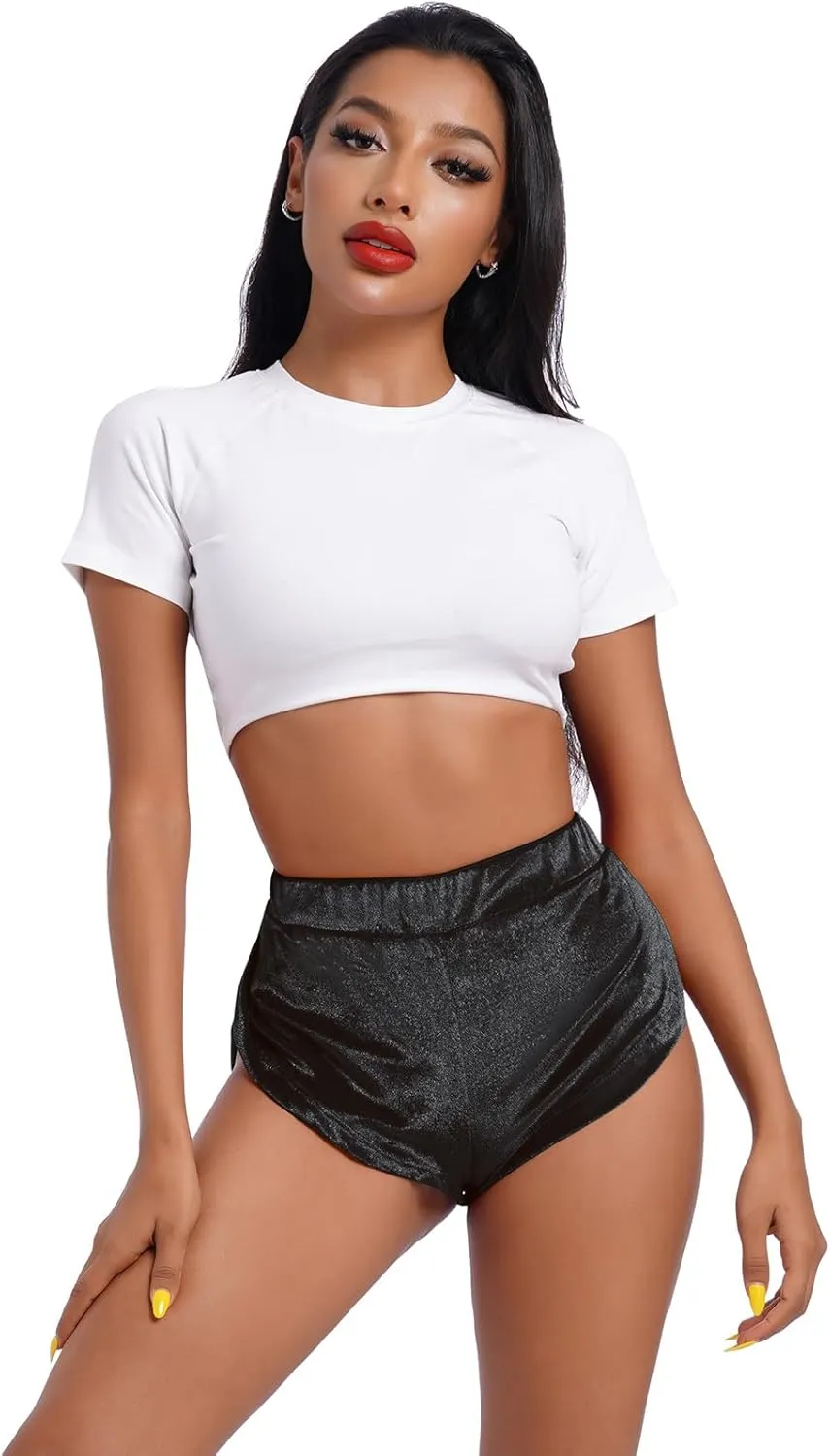 Women's Velvet Booty Yoga Shorts Sexy High Waist Pole Dance Hot Pants Gym Workout Active Slim Fit Rave Shorts Bottoms