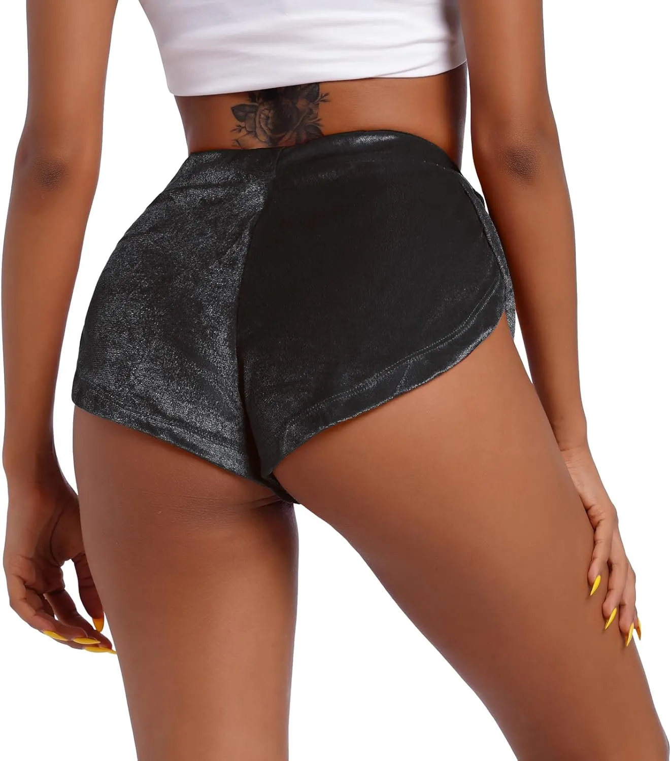 Women's Velvet Booty Yoga Shorts Sexy High Waist Pole Dance Hot Pants Gym Workout Active Slim Fit Rave Shorts Bottoms