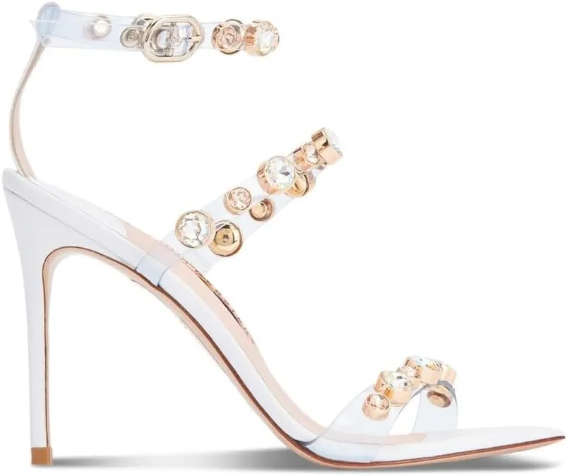 Womens White Embellished Adjustable Rosalind Square Toe Stiletto Buckle Dress Heels Shoes 36