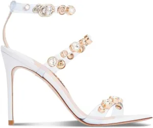 Womens White Embellished Adjustable Rosalind Square Toe Stiletto Buckle Dress Heels Shoes 36