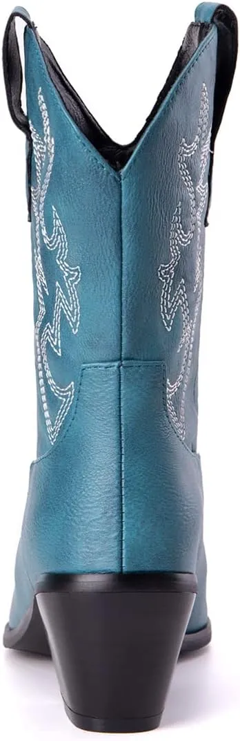 Women's White Embroidered Cowboy Ankle Boots