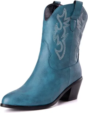 Women's White Embroidered Cowboy Ankle Boots