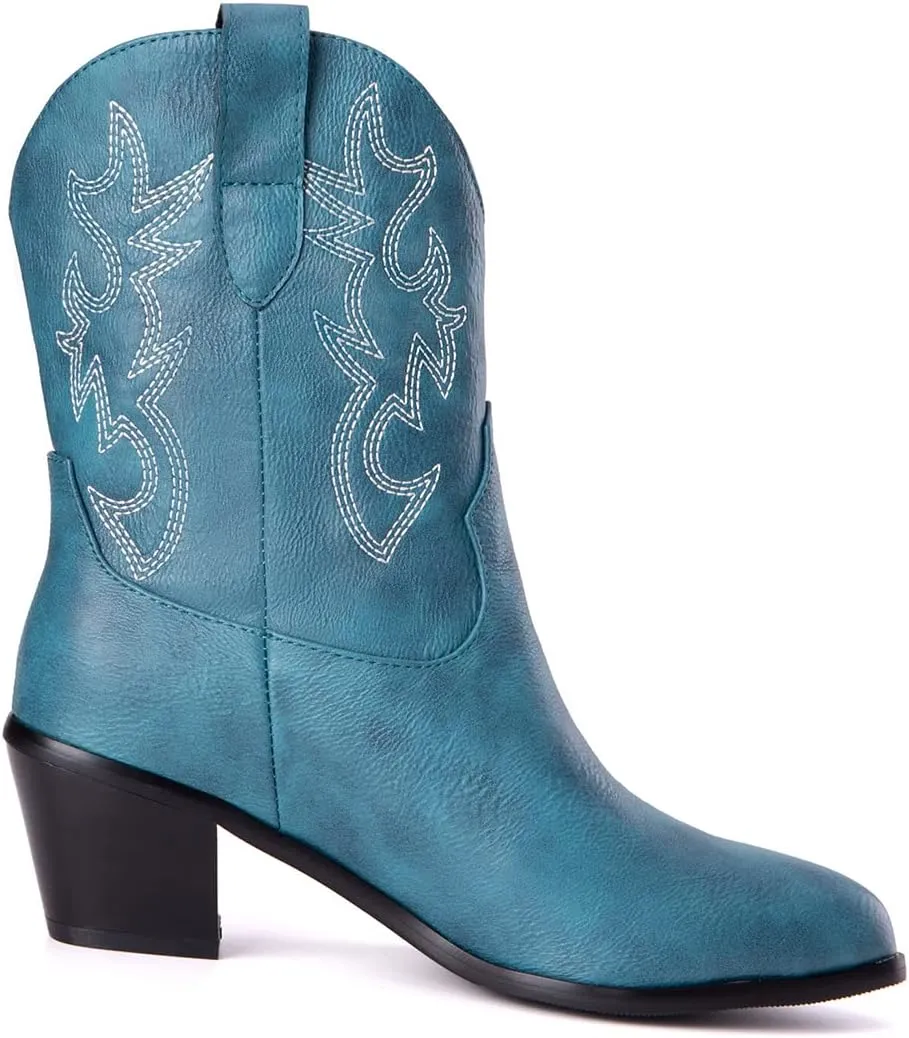 Women's White Embroidered Cowboy Ankle Boots