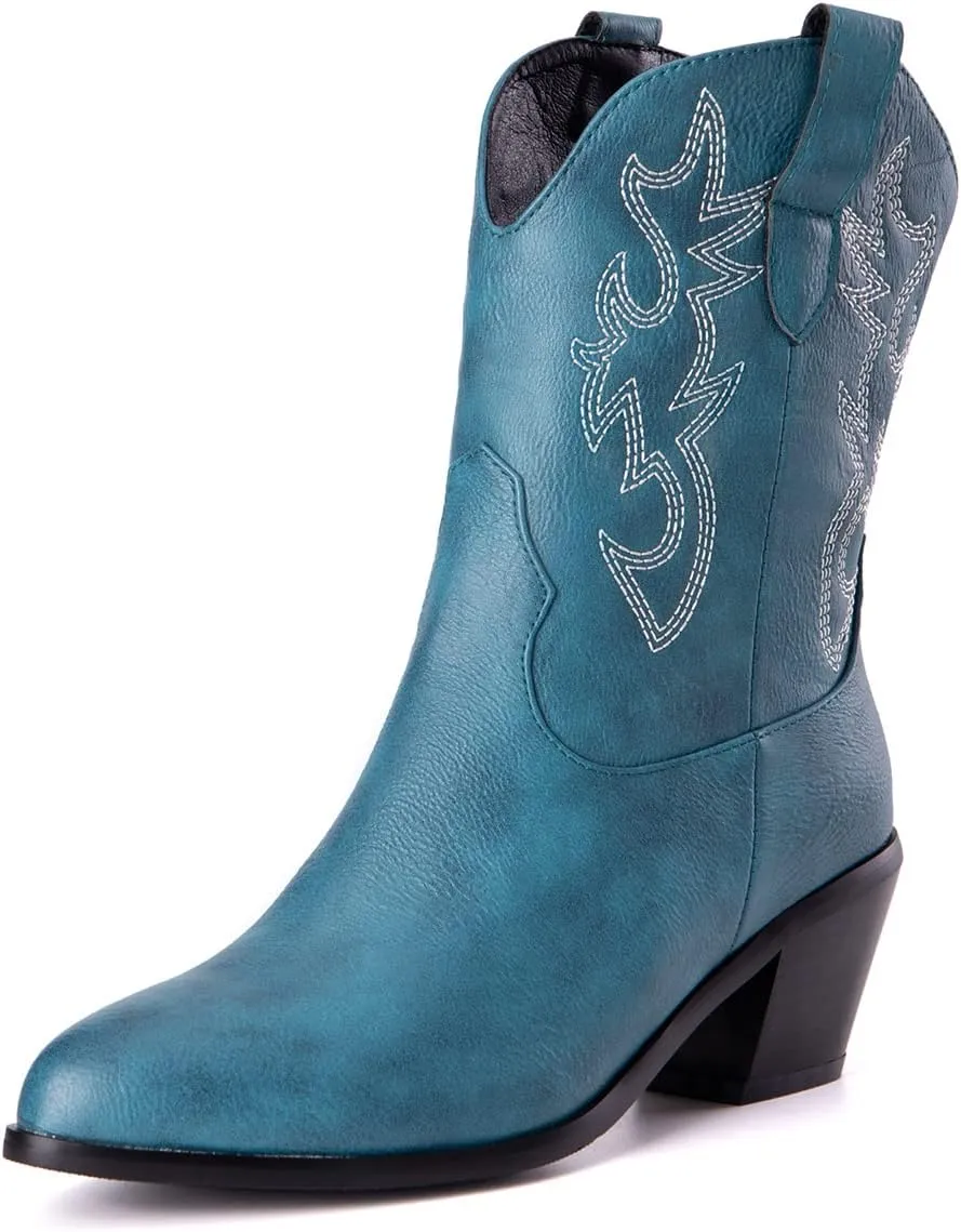Women's White Embroidered Cowboy Ankle Boots