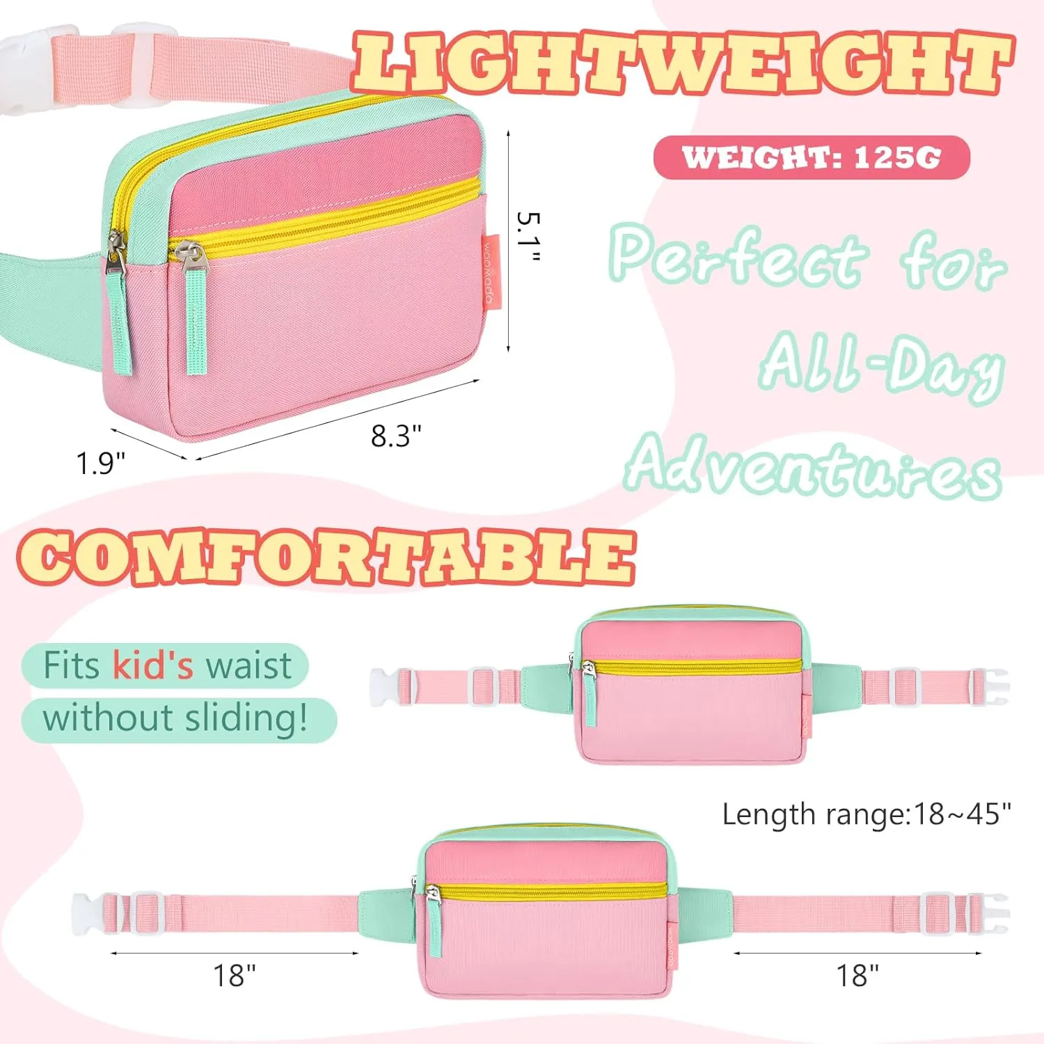 WOOMADA Fanny Pack, Crossbody Bag Waist Bag with Adjustable Waistband, Cute Belt Bag for Gifts(Turquoise&Pink)