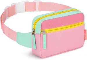 WOOMADA Fanny Pack, Crossbody Bag Waist Bag with Adjustable Waistband, Cute Belt Bag for Gifts(Turquoise&Pink)