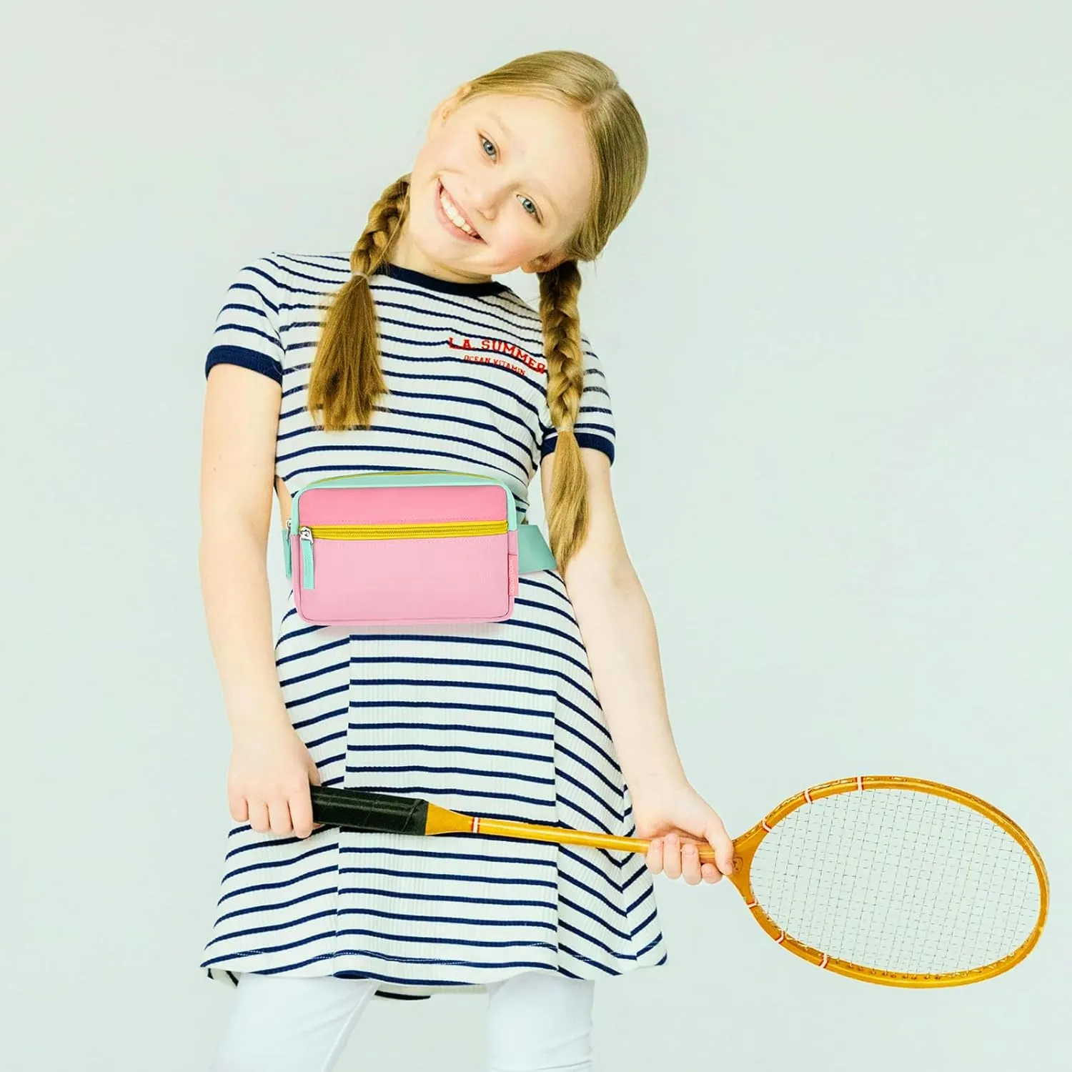 WOOMADA Fanny Pack, Crossbody Bag Waist Bag with Adjustable Waistband, Cute Belt Bag for Gifts(Turquoise&Pink)