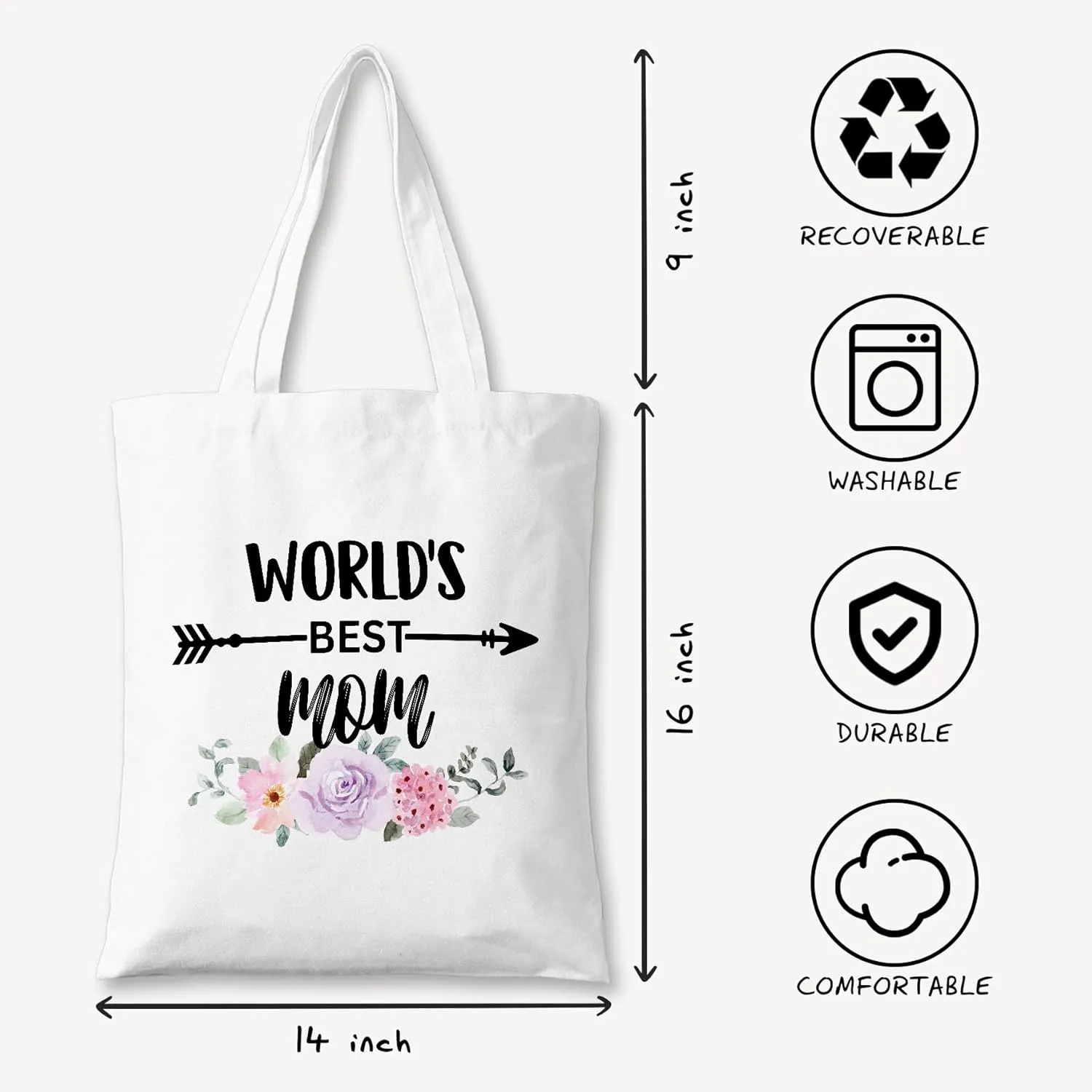 World’s Best Canvas Tote Bag Reusable Shopping Bags, Birthday Christmas Mothers Day Practical Gifts.