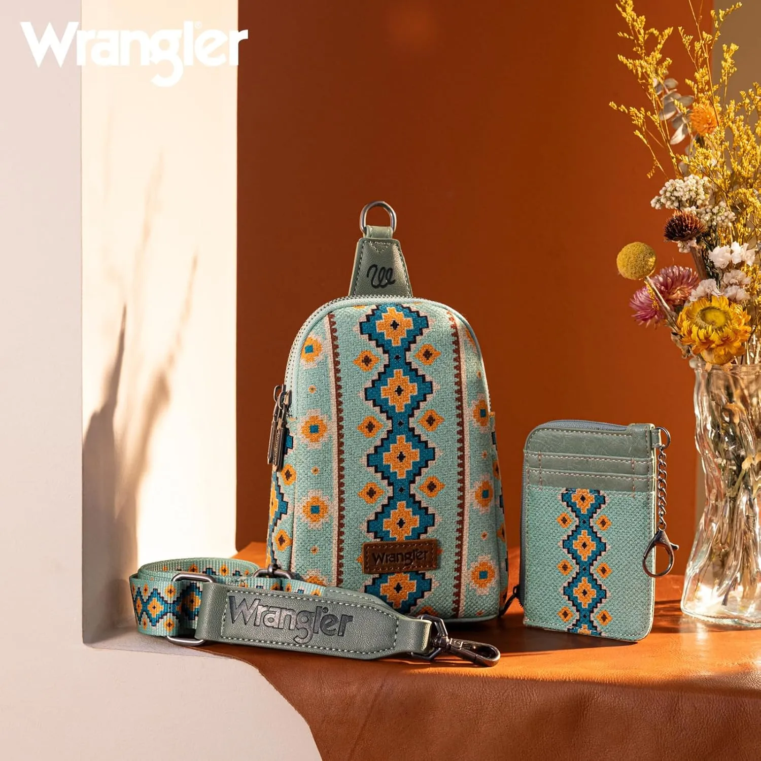 Wrangler Aztec Crossbody Sling Bags for Women Wallet Set