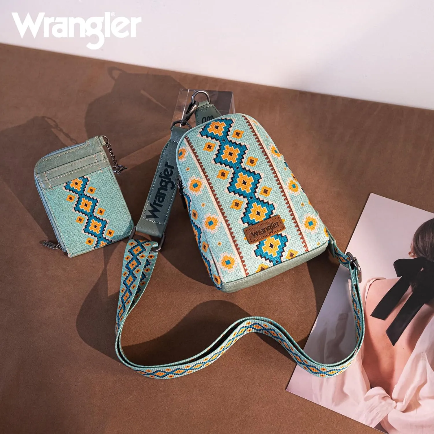 Wrangler Aztec Crossbody Sling Bags for Women Wallet Set