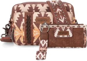 Wrangler Boho Aztec Crossbody Bag With Wallet for Women Brown