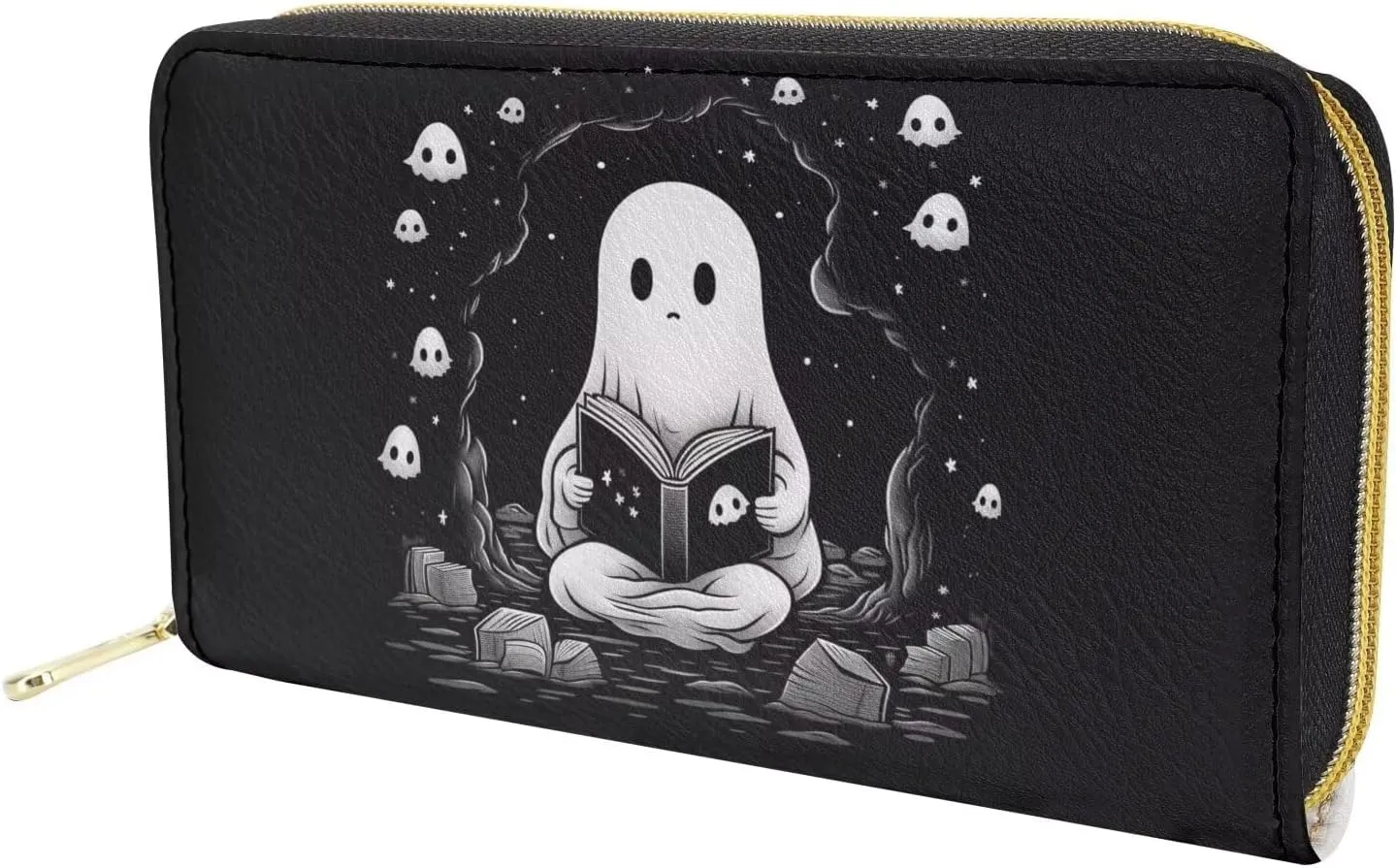 Xhuibop Halloween Cute Ghost Women Wallets Rfid Blocking Teen Girls Holiday Gifts Long Wallet with Zipper Leather Cash Storage Largge Capacity Card Holder Ladies Clutch Purse