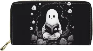 Xhuibop Halloween Cute Ghost Women Wallets Rfid Blocking Teen Girls Holiday Gifts Long Wallet with Zipper Leather Cash Storage Largge Capacity Card Holder Ladies Clutch Purse