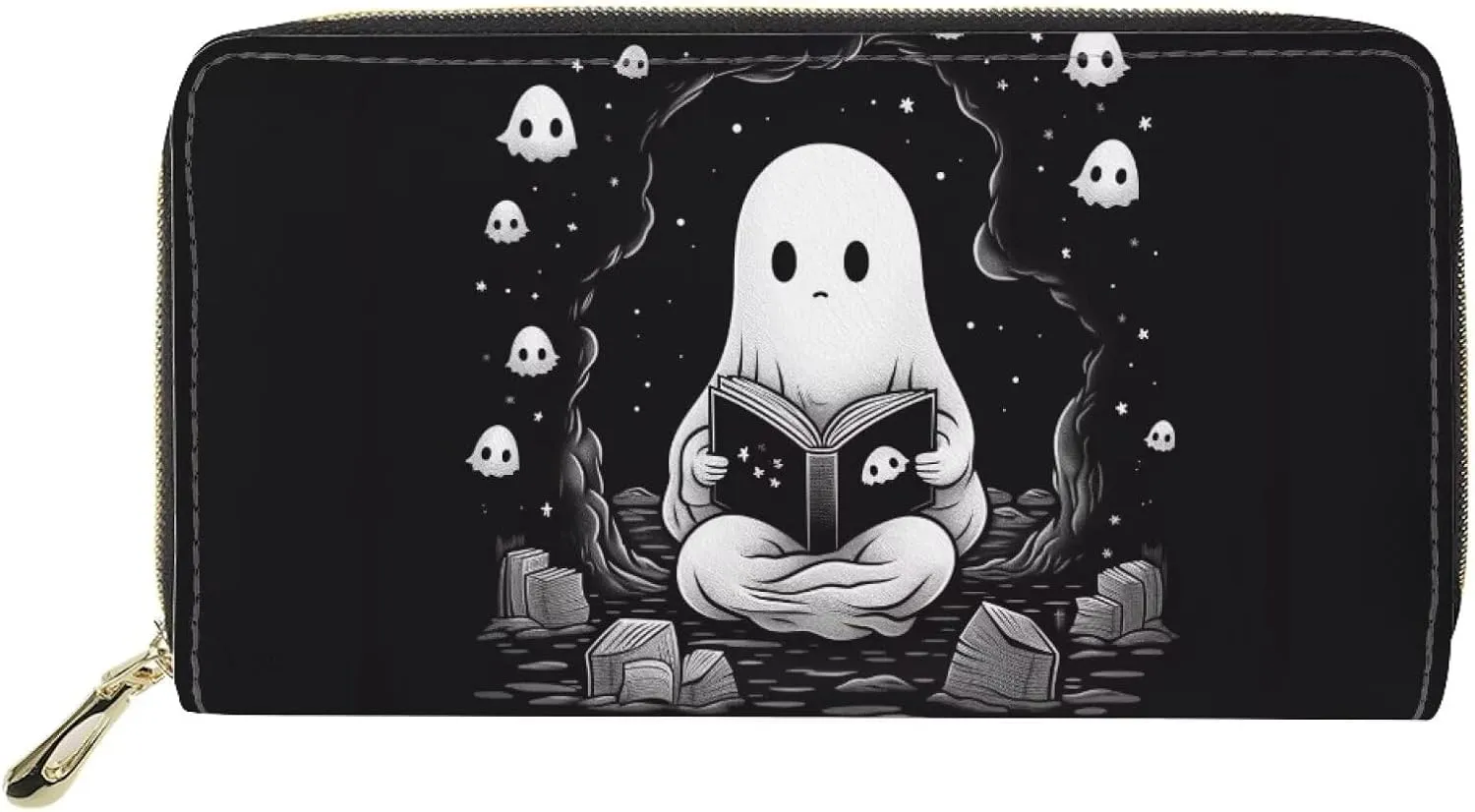 Xhuibop Halloween Cute Ghost Women Wallets Rfid Blocking Teen Girls Holiday Gifts Long Wallet with Zipper Leather Cash Storage Largge Capacity Card Holder Ladies Clutch Purse