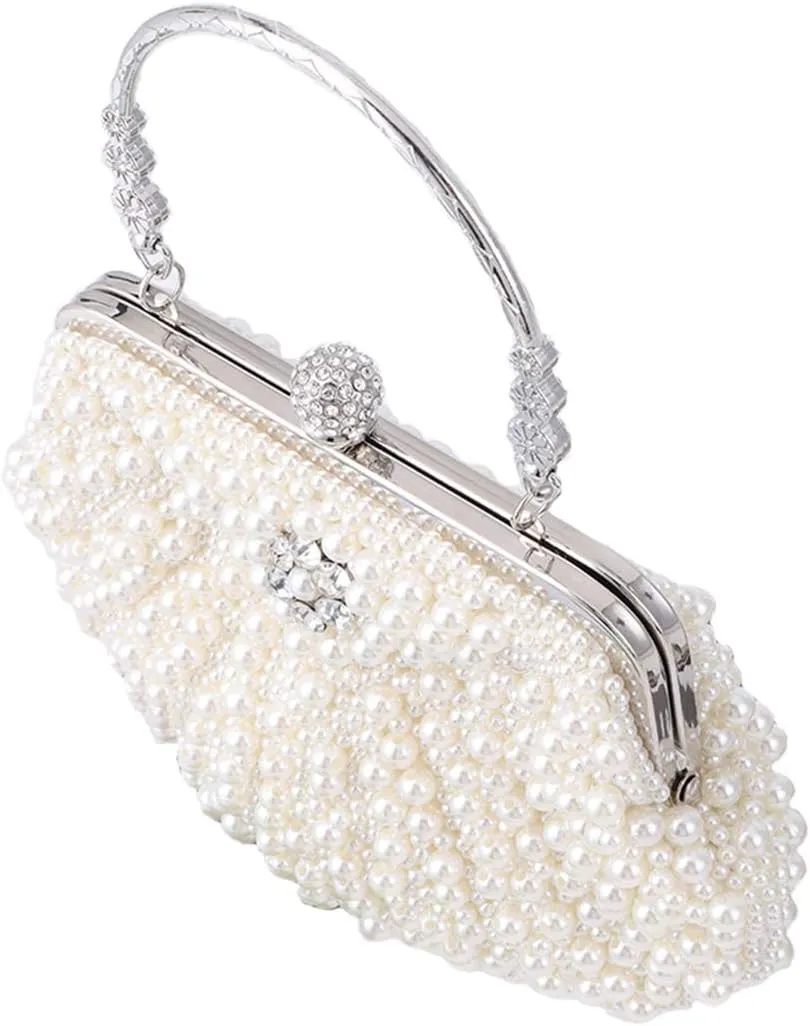 XINNI Women Shell Shape Pearl Rhinestone Purse Clutch Handbag for Cocktail Evening Party
