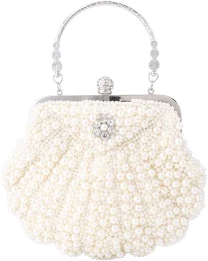 XINNI Women Shell Shape Pearl Rhinestone Purse Clutch Handbag for Cocktail Evening Party