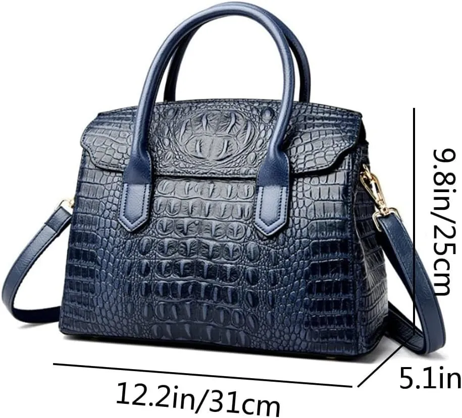 XXGJOALD-Satchel Tote Purse for Women Crocodile Pattern Embossed Top-handle Handbags Fuax Leather Shoulder Bag