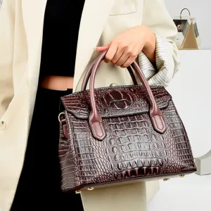 XXGJOALD-Satchel Tote Purse for Women Crocodile Pattern Embossed Top-handle Handbags Fuax Leather Shoulder Bag