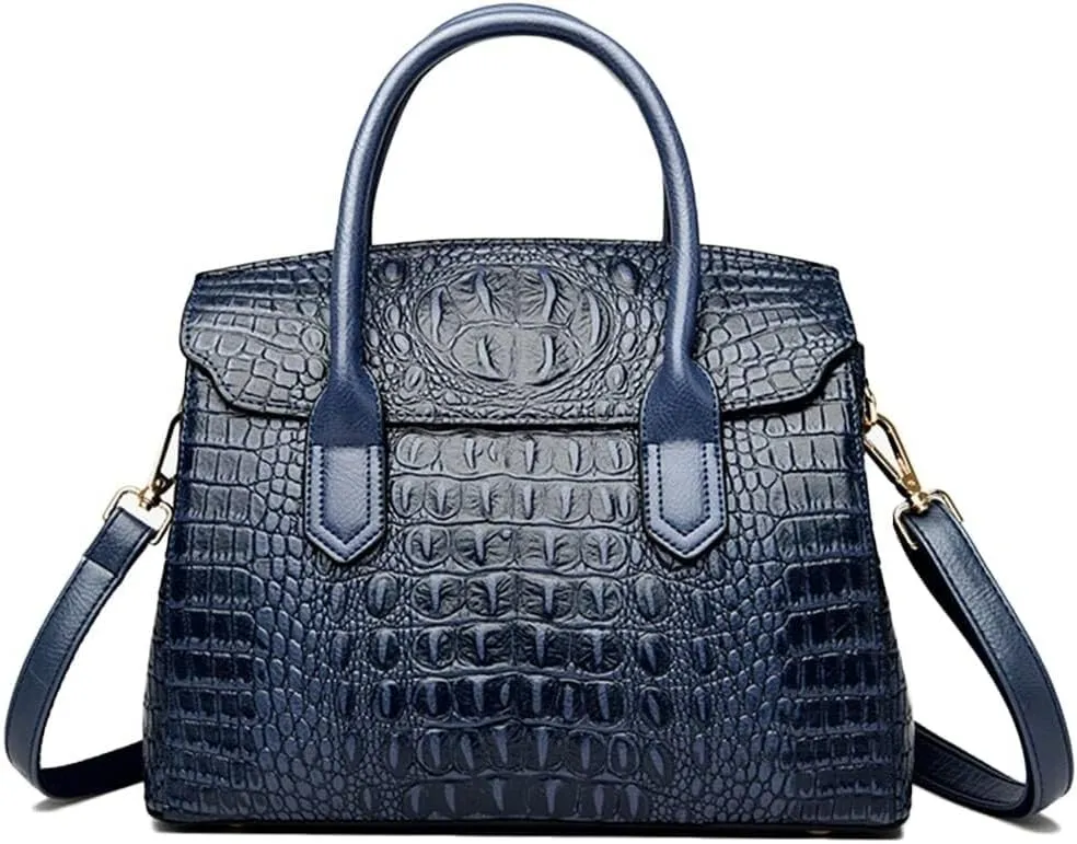 XXGJOALD-Satchel Tote Purse for Women Crocodile Pattern Embossed Top-handle Handbags Fuax Leather Shoulder Bag