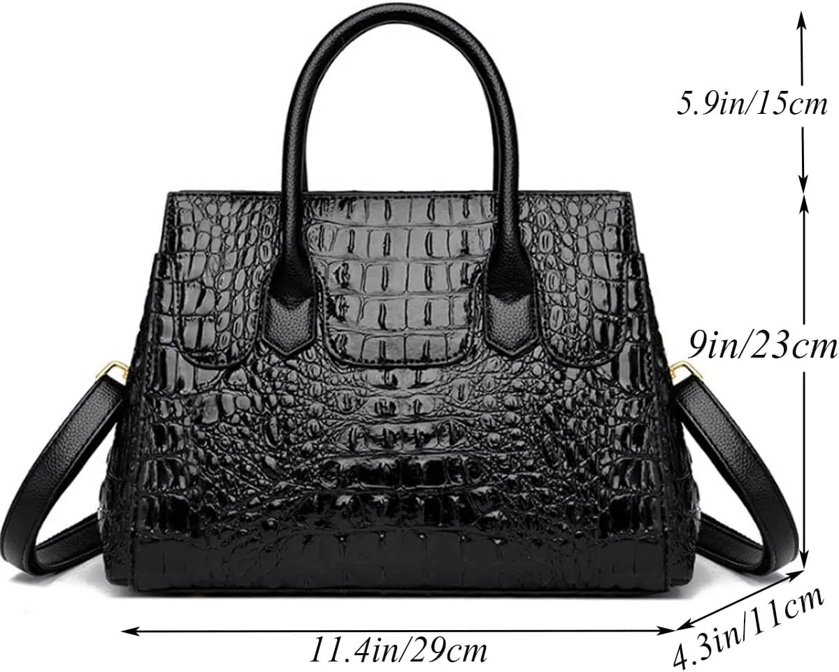 XXGJOALD-Women Satchel Bag PU Leather Crocodile-Embossed Pattern With Top Handle Shoulder Bags Handbags Fashion Purses Totes