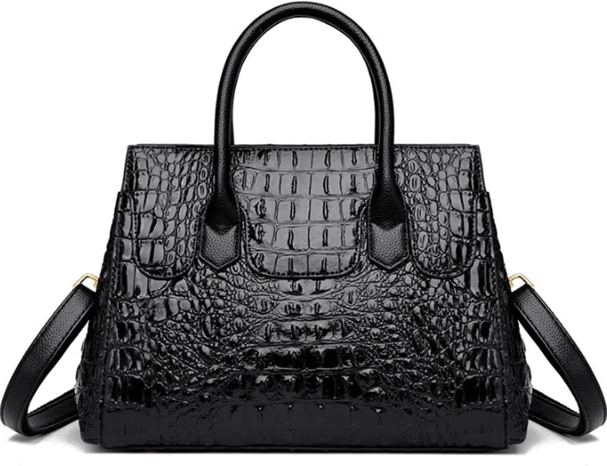 XXGJOALD-Women Satchel Bag PU Leather Crocodile-Embossed Pattern With Top Handle Shoulder Bags Handbags Fashion Purses Totes