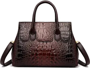 XXGJOALD-Women Satchel Bag PU Leather Crocodile-Embossed Pattern With Top Handle Shoulder Bags Handbags Fashion Purses Totes