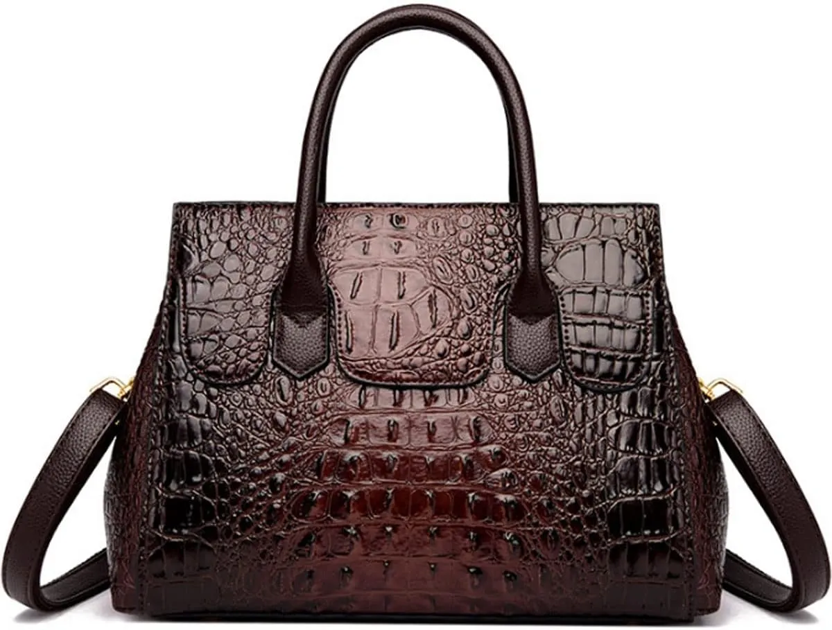 XXGJOALD-Women Satchel Bag PU Leather Crocodile-Embossed Pattern With Top Handle Shoulder Bags Handbags Fashion Purses Totes