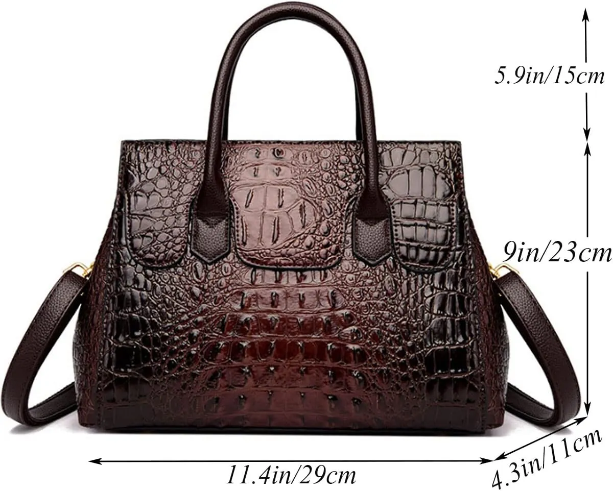 XXGJOALD-Women Satchel Bag PU Leather Crocodile-Embossed Pattern With Top Handle Shoulder Bags Handbags Fashion Purses Totes