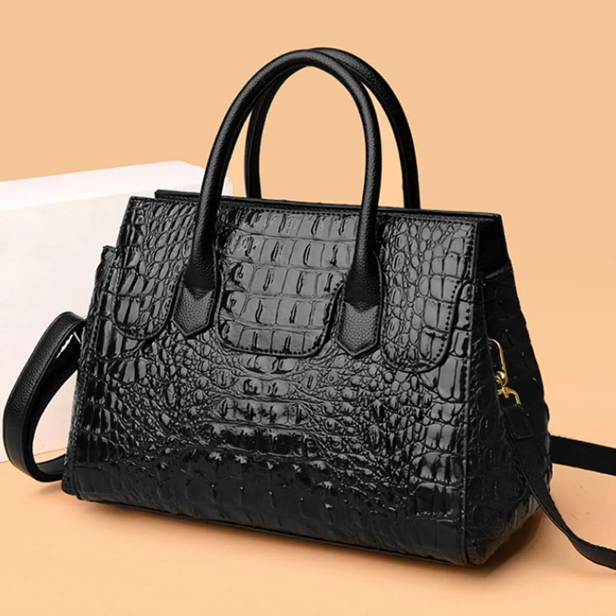 XXGJOALD-Women Satchel Bag PU Leather Crocodile-Embossed Pattern With Top Handle Shoulder Bags Handbags Fashion Purses Totes