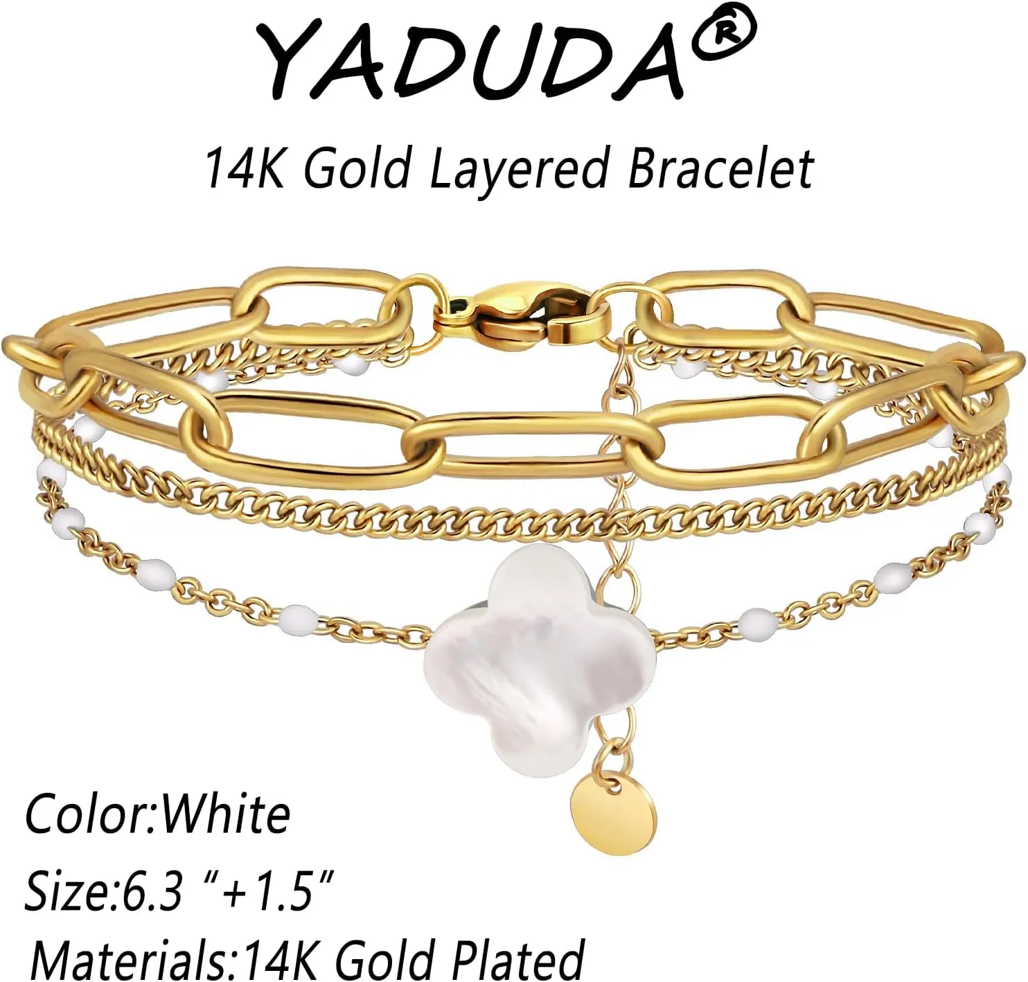 YADUDA Dainty Four Leaf Clover Bracelet for Women 18K Gold Plated Stainless Steel Lucky Clover Link Bracelets Wrist Jewelry for Women