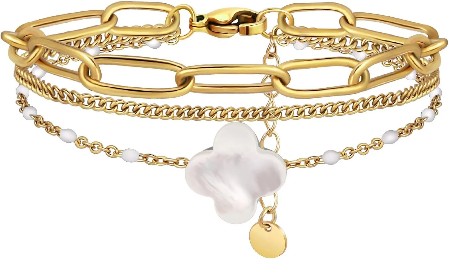 YADUDA Dainty Four Leaf Clover Bracelet for Women 18K Gold Plated Stainless Steel Lucky Clover Link Bracelets Wrist Jewelry for Women