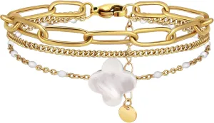 YADUDA Dainty Four Leaf Clover Bracelet for Women 18K Gold Plated Stainless Steel Lucky Clover Link Bracelets Wrist Jewelry for Women