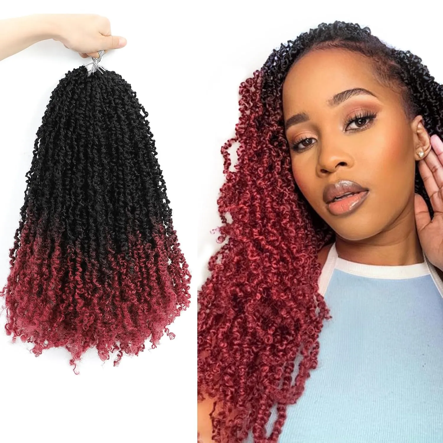 Yanky Twist Crochet Hair 16 Inch 8 Packs Crochet Yanky Twist Hair Spring Mini Twist Hair Extensions 1B/Bug Bohemian Passion Twists Braiding Hair for Black Women