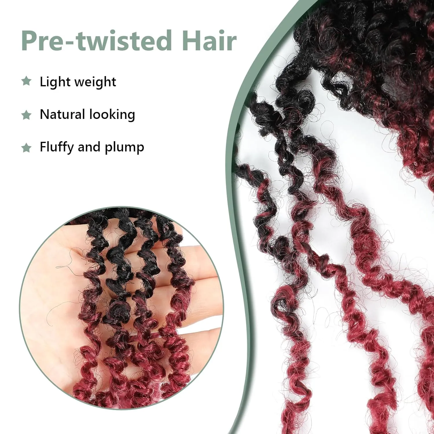 Yanky Twist Crochet Hair 16 Inch 8 Packs Crochet Yanky Twist Hair Spring Mini Twist Hair Extensions 1B/Bug Bohemian Passion Twists Braiding Hair for Black Women
