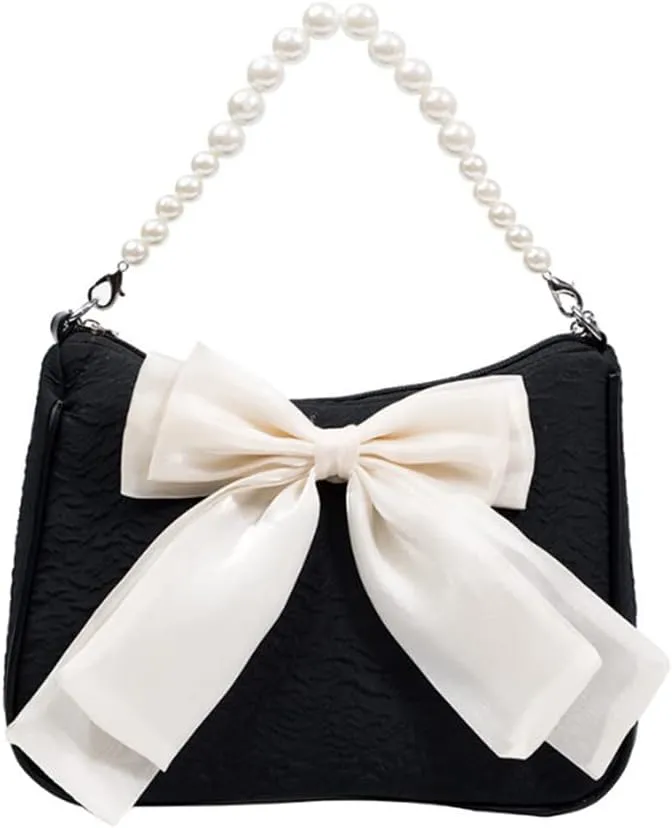YAQUNICER Women Bow-knot Crossbody Bag Pearl Chain Handbag Small Square Bags Purse