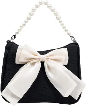 YAQUNICER Women Bow-knot Crossbody Bag Pearl Chain Handbag Small Square Bags Purse