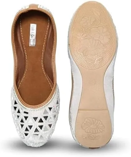 YASH & CO. Embellishment Mirror Work & Beads Mirror Design Jutti for Girls/Women | Ethnic Footwear of Mirror Work/Punjabi Jutti Mojari