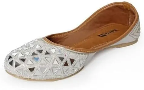 YASH & CO. Embellishment Mirror Work & Beads Mirror Design Jutti for Girls/Women | Ethnic Footwear of Mirror Work/Punjabi Jutti Mojari