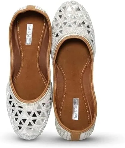 YASH & CO. Embellishment Mirror Work & Beads Mirror Design Jutti for Girls/Women | Ethnic Footwear of Mirror Work/Punjabi Jutti Mojari