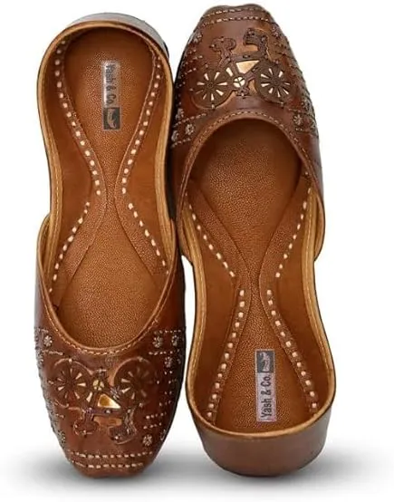 YASH & CO. Pure Leather Hand Crafted Bellies| Rajasthani Jutti, Mojari| Latest Collection Comfortable Stylish Slip on Bellies & Ballerina for Women & Girls/Ethnic Bellies Footwear