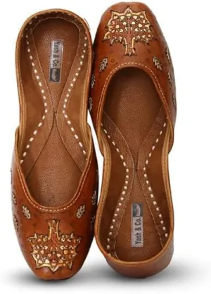 YASH & CO. Pure Leather Hand Crafted Bellies| Rajasthani Jutti, Mojari| Latest Collection Comfortable Stylish Slip on Bellies & Ballerina for Women & Girls/Ethnic Bellies Footwear