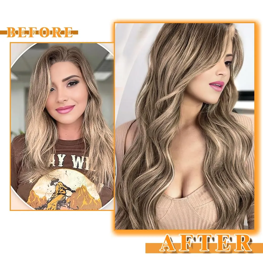 YDDM 18 Inch Tape in Hair Extensions, Balayage Gold Brown Mixed Dark Blonde 100% Remy Human 20pcs Straight Seamless Invisible Tape in Hair Extensions Human Hair(10/10/22#, 18 Inch)