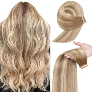 YDDM 18 Inch Tape in Hair Extensions, Balayage Gold Brown Mixed Dark Blonde 100% Remy Human 20pcs Straight Seamless Invisible Tape in Hair Extensions Human Hair(10/10/22#, 18 Inch)