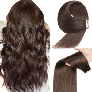 YDDM Dark Brown Tape in Hair Extensions Human Hair 18 Inch 20pcs 100% Remy Human Hair Straight Seamless Invisible Tape in Hair Extensions(2#, 18 Inch)