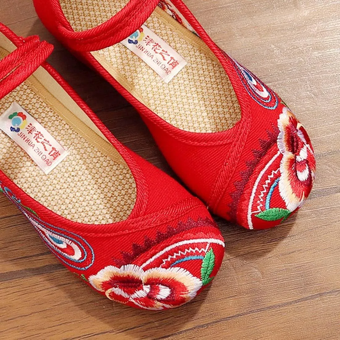 YIBLBOX Girls Chinese Traditional Flower Embroidered Oxfords Shoes Dancing Ballet Canvas Loafers Mary Jane