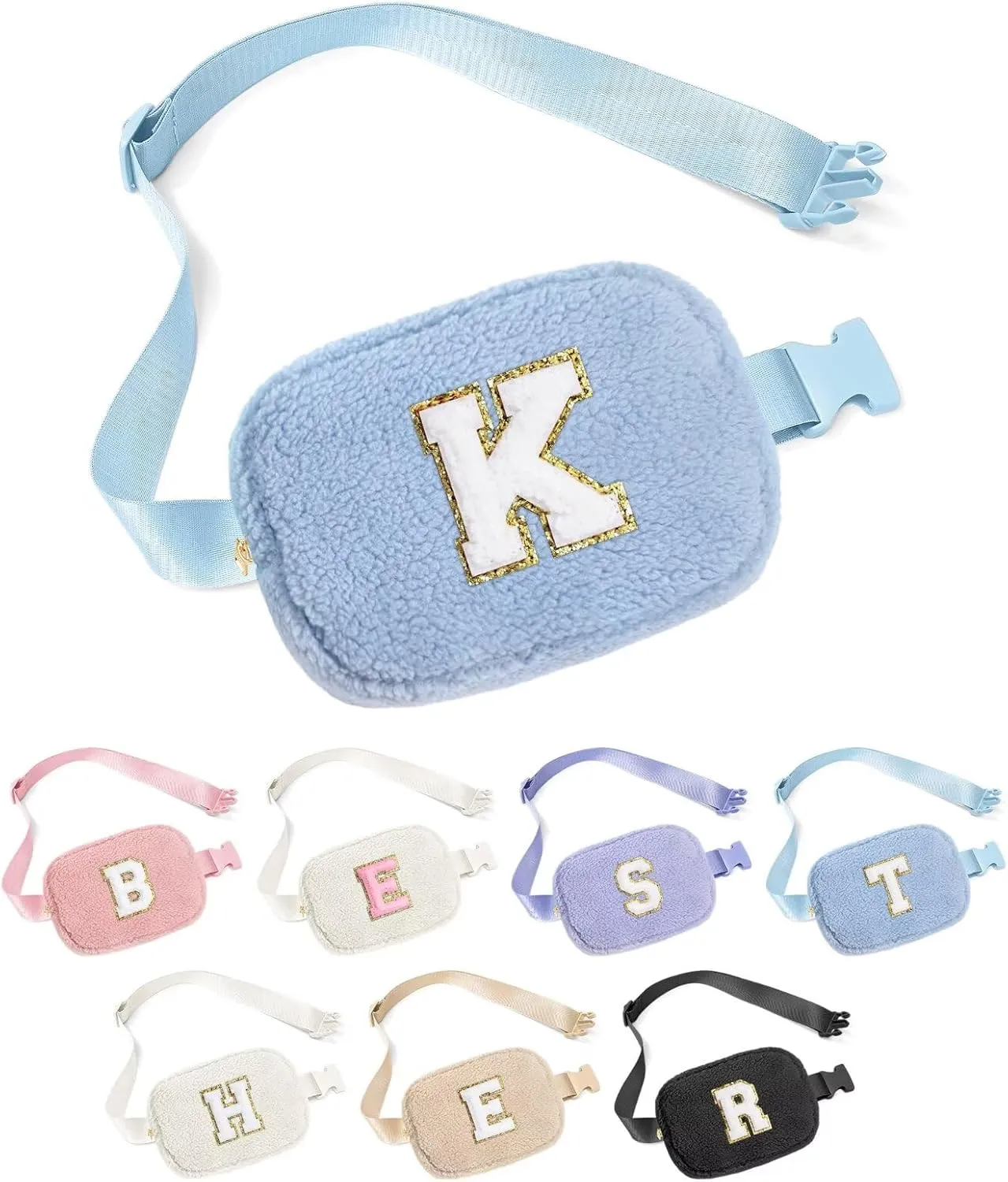 YOOLIFE Initial Crossbody Bag Belt Bag Fanny Pack for Girls - Monogrammed Fanny Pack Belt Bag Purse for Teen Girls Kids, Gifts for Girls Teen Daughter Sister, Blue K