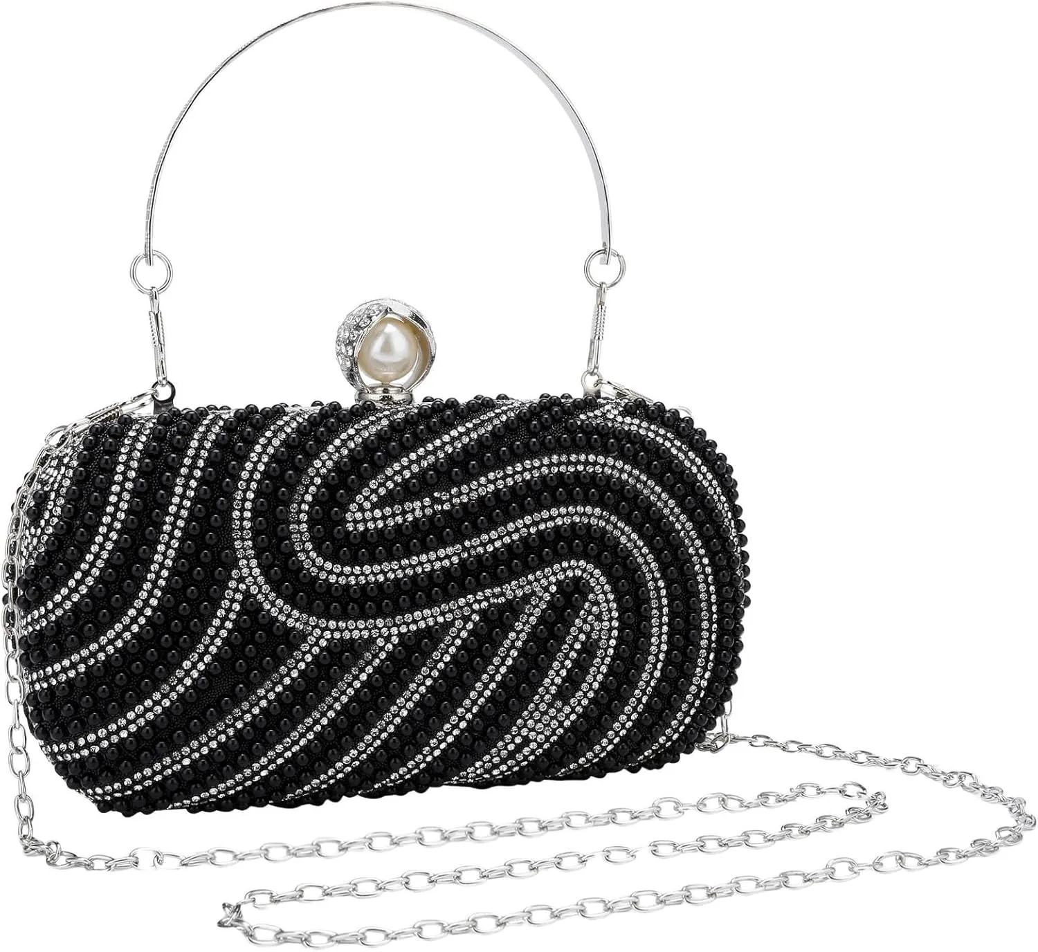 YYW Womens Pearl Clutch Purse Evening Handbags Beaded Bag for Wedding Bride Party with Chain