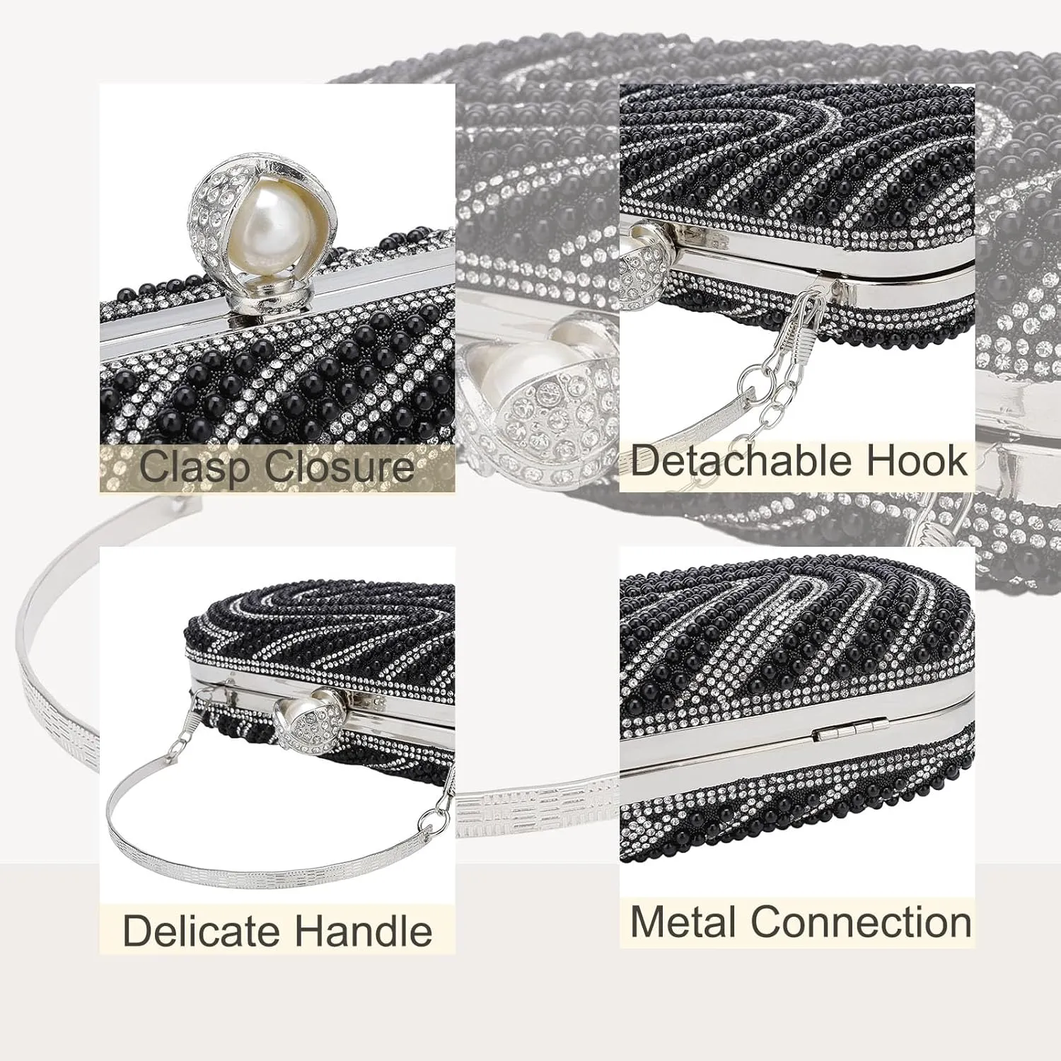 YYW Womens Pearl Clutch Purse Evening Handbags Beaded Bag for Wedding Bride Party with Chain