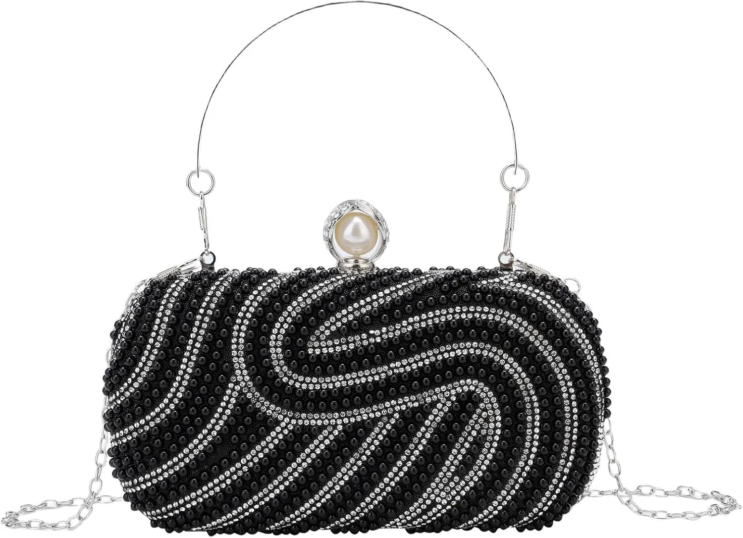 YYW Womens Pearl Clutch Purse Evening Handbags Beaded Bag for Wedding Bride Party with Chain
